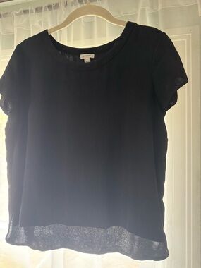 Cuyana Black Short Sleeve Crewneck Top with Sheer Hem